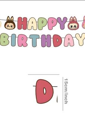 Labubu 6” banner Multicolor "Happy Birthday" Letter Banner - Cute Home Design